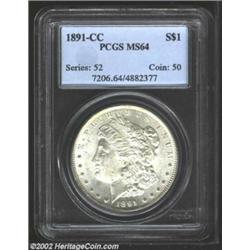 1891-CC S$1 MS64 PCGS. A creamy, well struck '91-CC that benefits from nicely frosted central device