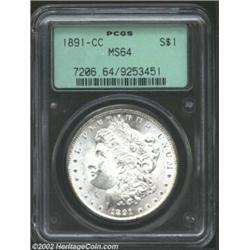 1891-CC S$1 MS64 PCGS. VAM-3. Pure white surfaces boast appropriate luster.From the Collection of Co