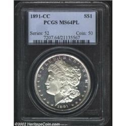 1891-CC S$1 MS64 Prooflike PCGS. Deeply reflective with well frosted devices. Only the barest hint o