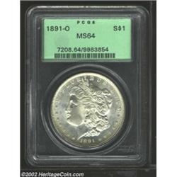 1891-O S$1 MS64 PCGS. The surfaces of this carefully preserved near-Gem have a lovely soft appearanc