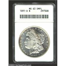 1891-O S$1 MS63 Deep Mirror Prooflike ANACS. The borders have a hint of gold patina, while a streak.