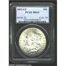 1892-CC S$1 MS63 PCGS. Full mint frost is typical for uncirculated examples of this issue. However,.