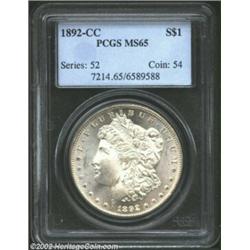 1892-CC S$1 MS65 PCGS. Another Gem example of this popular Carson City issue. The surfaces are brigh