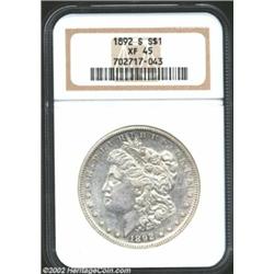 1892-S S$1 XF45 NGC. Few examples of this grade show the definition and remaining luster that this s