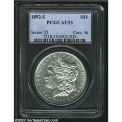 1892-S S$1 AU53 PCGS. Bright luster hugs the stars, legends, and recessed areas of the devices. The.