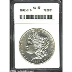 1892-S S$1 AU55 ANACS. An untoned '92-S that comes very well struck and shows only the barest trace.