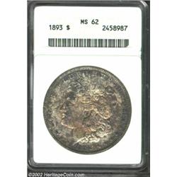 1893 S$1 MS62 ANACS. Deep toning in shades of brown, grey, and gold successfully hides the imperfect