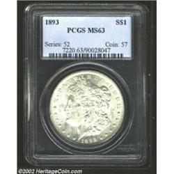 1893 S$1 MS63 PCGS. This brilliant white specimen is free of distractions, however, one contact mark