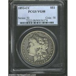 1893-CC S$1 VG8 PCGS. A pleasing circulated specimen of this better date. A contact mark on the reve