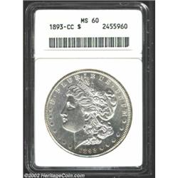 1893-CC S$1 MS60 ANACS. A sharply struck example of this very scarce, key Carson City issue. The fie