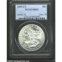 1893-CC S$1 MS62 PCGS. Brilliant and sharply struck with flashy mint luster, there are a number of s