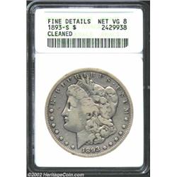 1893-S S$1--Cleaned--ANACS. Fine Details, Net VG8. Very bright from cleaning with deep charcoal colo