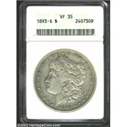 1893-S S$1 VF35 ANACS. This evenly toned '93-S Dollar has a smattering of abrasions that might be ex