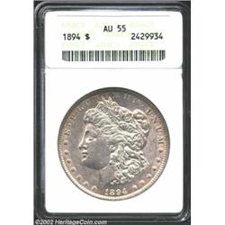 1894 S$1 AU55 ANACS. A well struck example of this scarce issue from the mid-1890s. Most of the orig