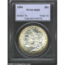 1894 S$1 MS65 PCGS. The '94-P, one of just 110,000 pieces struck, is the scarcest Philadelphia Morga