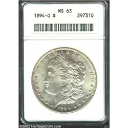 1894-O S$1 MS63 ANACS. A difficult New Orleans issue to locate in Select and finer grades, in large.