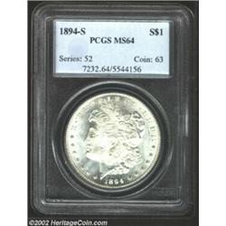 1894-S S$1 MS64 PCGS. A splendid near-Gem, with well struck and carefully preserved surfaces which a