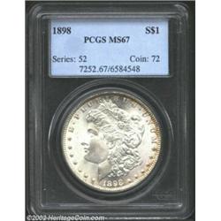 1898 S$1 MS67 PCGS. Richly frosted with radiant cartwheel luster effects, the surfaces are silent on