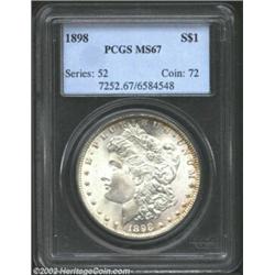 1898 S$1 MS67 PCGS. Richly frosted with radiant cartwheel luster effects, the surfaces are silent on