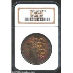 1900-O/CC S$1 MS65 NGC. Remnants of the CC mintmark form ghostly outlines on each side of the O mint