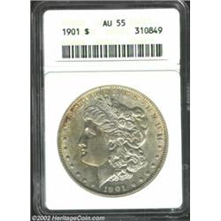 1901 S$1 AU55 ANACS. Mostly free of the myriad abrasions usually seen on coins of this grade. Some r