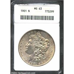 1901 S$1 MS63 ANACS. Finely speckled golden-gray patina across the obverse gives this example a diff