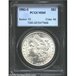1902-S S$1 MS65 PCGS. An occasional wisp of tan patina visits the centers of each side. A lustrous a