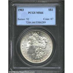 1903 S$1 MS66 PCGS. Smooth, with a nice strike and immaculate surfaces. Uniformly brilliant, and vir