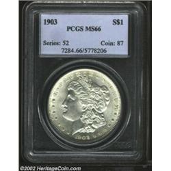 1903 S$1 MS66 PCGS. A brilliant and highly lustrous Gem, with satiny, gleaming surfaces. A graze on.