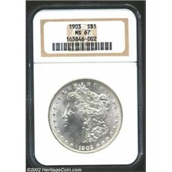 1903 S$1 MS67 NGC. Well-struck and highly lustrous with brilliant fields that are velvety smooth. Li