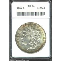 1904 S$1 MS64 ANACS. Attractive burnt-orange peripheral toning with flashes of blue iridescence here