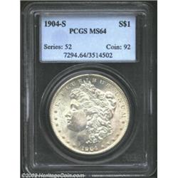 1904-S S$1 MS64 PCGS. This brilliant and fully lustrous near-Gem has a few scattered bagmarks, inclu