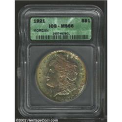 1921 S$1 MS66 ICG. Well struck with smooth, mark-free surfaces covered in soft shades of sea-green a