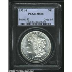 1921-S S$1 MS65 PCGS. Sharply struck for the issue, with only intermittent softness of detail on the