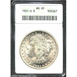 1921-S S$1 MS65 ANACS. Untoned and extremely flashy, with tell-tale mushiness on the peripheral devi