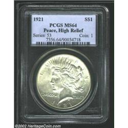 1921 S$1 MS64 PCGS. Well defined for this often weak issue and nearly unmarked. The untoned luster,.