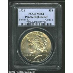 1921 S$1 MS64 PCGS. A lustrous near-Gem that has lovely peach-gold patina. The centers have slight s