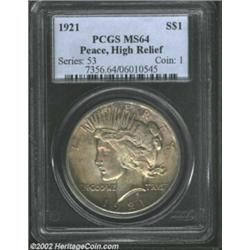 1921 S$1 MS64 PCGS. Attractively toned in champagne and chocolate tones that complement DeFrancisci'