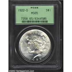 1922-D S$1 MS65 PCGS. Nice strike with bright, satiny luster, and untoned. Important notice: We expe