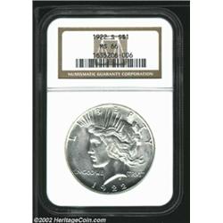 1922-S S$1 MS66 NGC. The 1922-S is a problem issue for collectors for two reasons, heavy abrasions a