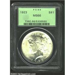 1923 S$1 MS66 PCGS. Beautifully sharp strike and fully frosted surfaces. This is a lovely example of