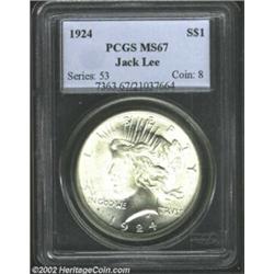 1924 S$1 MS67 PCGS. Ex: Jack Lee Collection. This spectacular MS67 example is fully brilliant save f