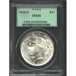 1926-D S$1 MS66 PCGS. Unusually nice with blazing luster unbroken by contact marks or hairlines. Gen