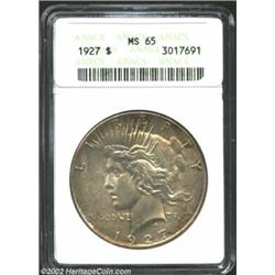 1927 S$1 MS65 ANACS. Charcoal-gray and russet patina mingle on the surfaces of this Gem. Important n