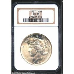 1927 S$1 MS65 NGC. A lustrous and well struck Gem that has a hint of apricot-gold color at the margi