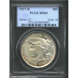 1927-D S$1 MS65 PCGS. The borders have speckles of golden-brown patina, while the remainder of the G