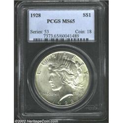 1928 S$1 MS65 PCGS. This scarce low mintage issue ranks among the scarcest Peace Dollars in all grad