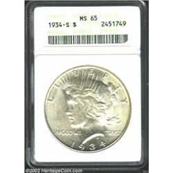 1934-S S$1 MS65 ANACS. While not a great strike rarity like the early S-mints, the '34-S in Uncircul