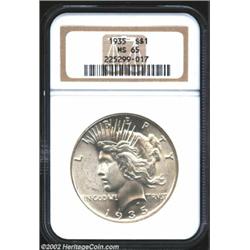 1935 S$1 MS65 NGC. A boldly struck, brilliant, and lustrous Gem. The obverse is nearly pristine, and