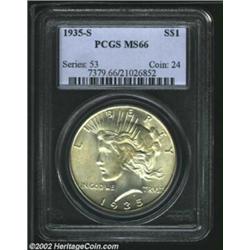 1935-S S$1 MS66 PCGS. More than 1.9 million pieces were struck of the 1935-S Peace Dollar, and MS64-